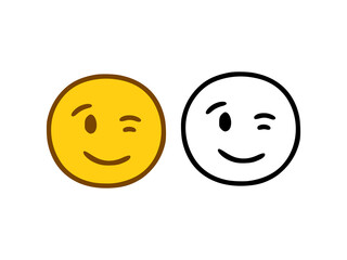 Fototapeta premium Winking emoticon in doodle style isolated on white background