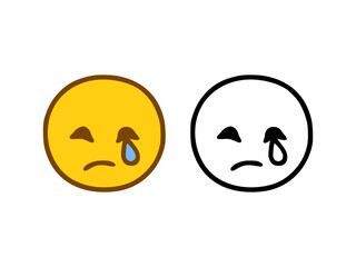 Sad face emoticon in doodle style isolated on white background