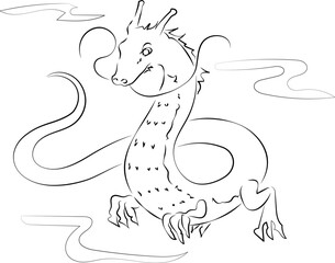 筆書き風龍の手描きイラスト