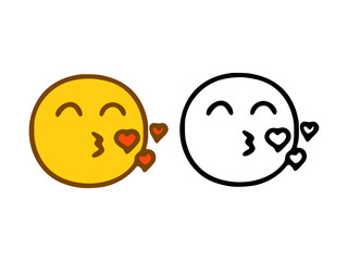 Kissing emoticon in doodle style isolated on white background