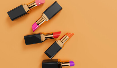 Lip stick female cosmetic product background. 3D Rendering