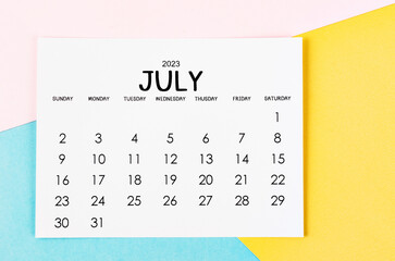 The July 2023 Monthly calendar on beautiful background.