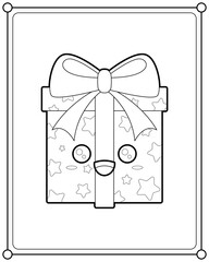 Kawaii gift box suitable for children's coloring page vector illustration