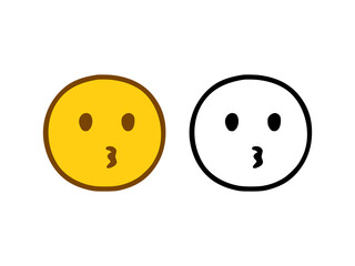 Kissing emoticon in doodle style isolated on white background