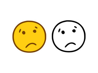 Sad face emoticon in doodle style isolated on white background