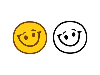 Happy face emoticon in doodle style isolated on white background