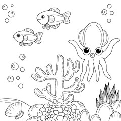 design aqua fish outline coloring page for kid
