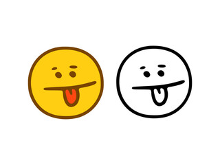 Funny Emoticon shows tongue in doodle style isolated on white background
