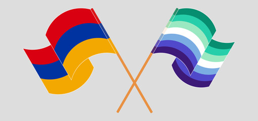 Crossed and waving flags of Armenia and gay men pride