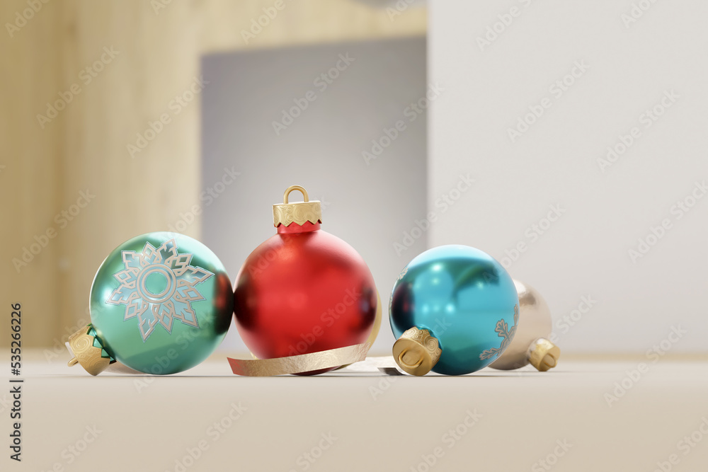 Aufkleber 3d rendering realistic colorful christmas balls modern and elegant style with copy space