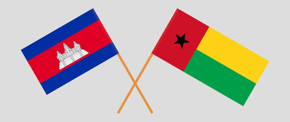 Crossed flags of Cambodia and Guinea-Bissau. Official colors. Correct proportion