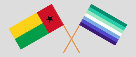 Fototapeta premium Crossed flags of Guinea-Bissau and gay men pride. Official colors. Correct proportion