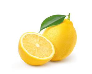 Natural Lemon fruit with cut in half  isolated on white background. Clipping path.