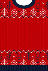 Ugly sweater Christmas party invite. Knitted background pattern scandinavian knitting ornaments.