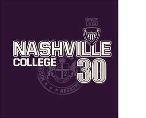 Naklejka premium varsity style nashville college typography design for print t shirt and more.