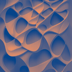 Parametric pattern, layered liquid shapes, trendy colors: galactic cobalt, apricot crush