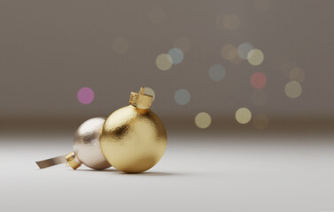 3D Rendering realistic Gold and silver Christmas balls modern and elegant style with copy spa