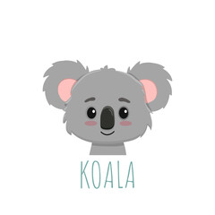 Cute cartoon koala bear face.Koala icon.Vector illustration in flat style