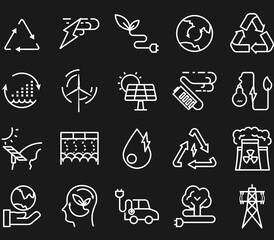 Set of sustainability eco-friendly energy thin line icon. Simple linear vector illustrator. 640x640 pixels