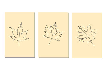 One line drawing of vector autumn leaves. Modern single line art, aesthetic outline. Ideal for home decor such as posters, wall art, printed bag or t-shirt, sticker, mobile phone cas