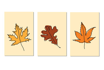 One line drawing of vector autumn leaves. Modern single line art, aesthetic outline. Ideal for home decor such as posters, wall art, printed bag or t-shirt, sticker, mobile phone cas