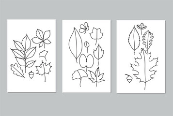 One line drawing of vector autumn leaves. Modern single line art, aesthetic outline. Ideal for home decor such as posters, wall art, printed bag or t-shirt, sticker, mobile phone cas