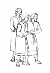 The shepherds came to worship the born Jesus. Pencil drawing