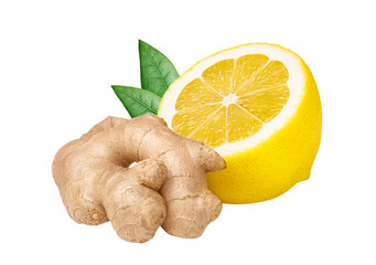 Ginger and lemon isolated. Herbal remedy for cold and flu