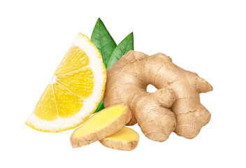 Ginger and lemon isolated. Natural medicine for cold and flu