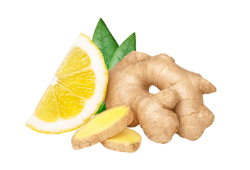 Ginger and lemon isolated. Natural medicine for cold and flu