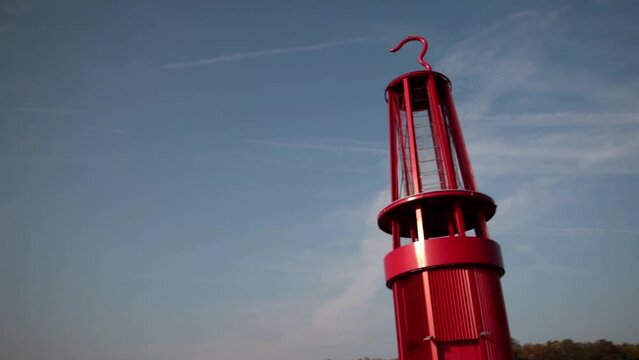 landmark red mining lamp tower at stockpile Rheinpreussen Germany near Moers called "Geleucht"