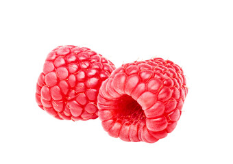 Raspberry berries isolated. Two raspberry fruits