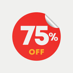 75% off. Sticker for discount sales, offer, promotion. Vector illustration on prices for shopping in store, retail.