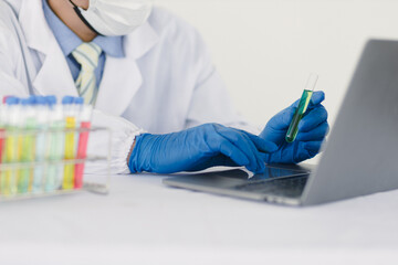 Scientists work with in vitro reagents in laboratories and draw conclusions from their research.
