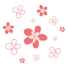 Pink flowers set. Hand drawn nature art. Cute vector illustration isolated on white background.