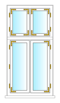 Old European Window, 1900, Wood And Brass Hardware, White Laquered