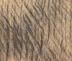 The rough texture of the sand on the beach. Dark and light stripes