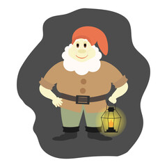 Vector illustration of a gnome with a lantern.