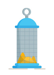 Image of metal bird feeder. Vector isolated illustration on white background for printing on postcards, websites. 