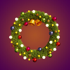 Christmas wreath isolated. 3D rendering