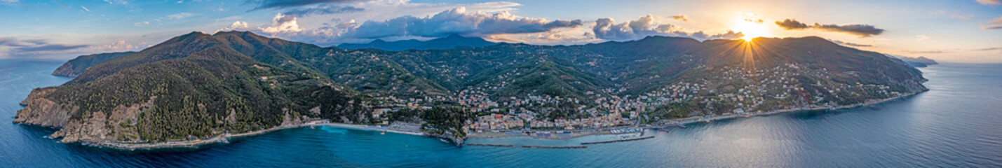 Drone panorama of the Italian coastal town of Moneglia