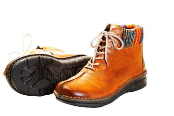 Beautiful elegant brown casual insulated leather boots