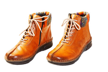 Beautiful elegant brown casual insulated leather boots