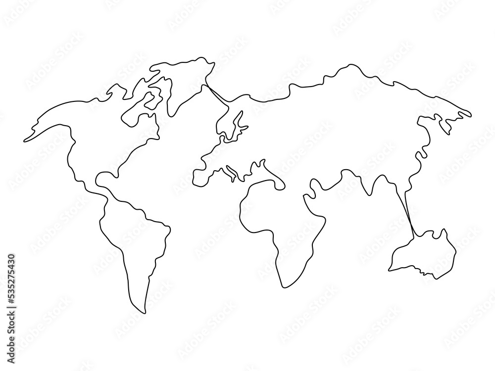 Poster earth line continuous art continents. world map linear element. vector isolated on white.