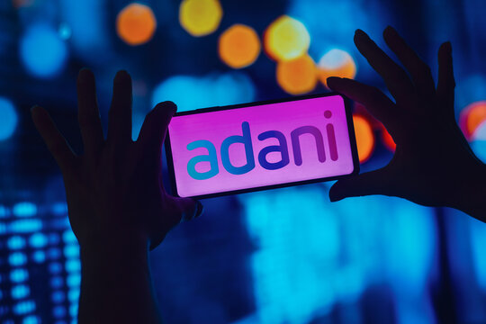 October 3, 2022, Brazil. In this photo illustration, the Adani Group logo is displayed on a smartphone.