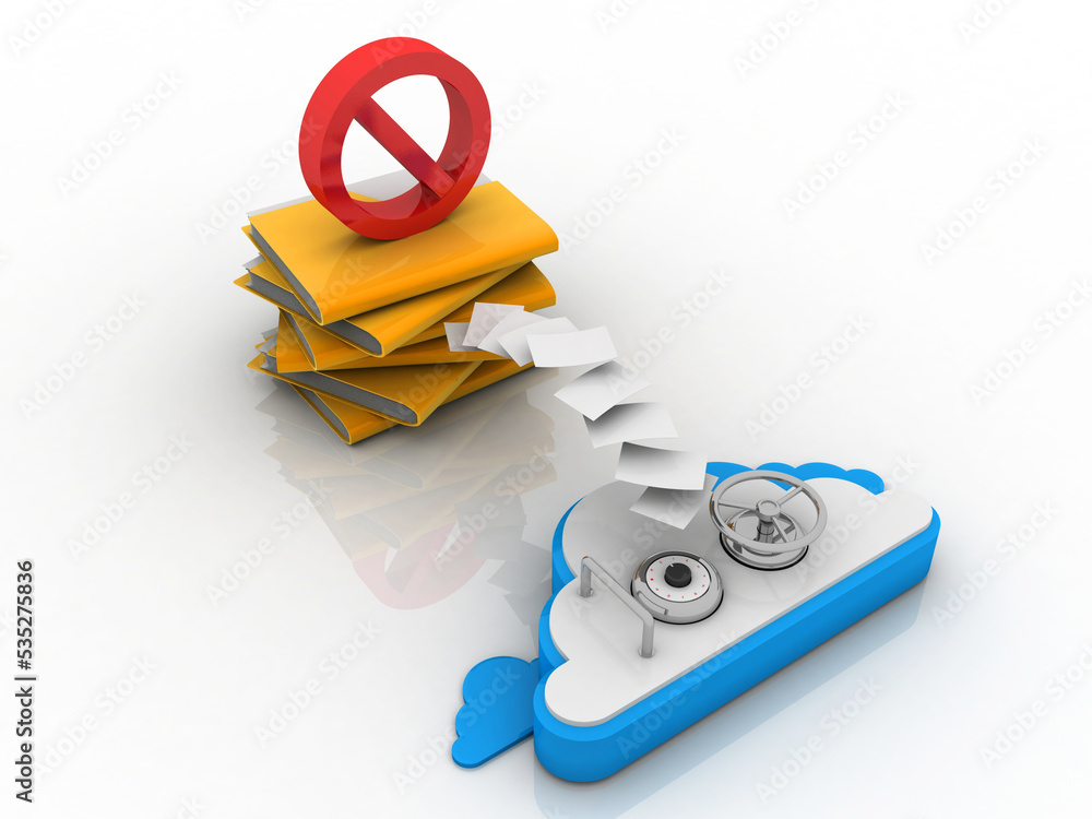 Poster 3d rendering cloud folder storage with stop sign