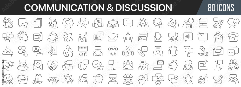 Poster communication and discussion line icons collection. big ui icon set in a flat design. thin outline i