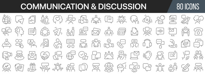 Communication and discussion line icons collection. Big UI icon set in a flat design. Thin outline icons pack. Vector illustration EPS10