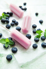 Homemade blueberry ice cream or popsicles