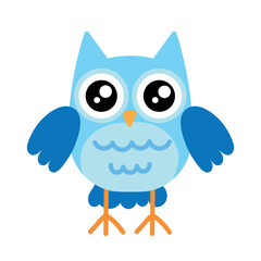 Cute blue owl. Child character for stickers, stickers, posters, book illustrations. Vector illustration in cartoon style